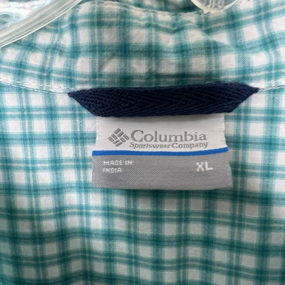 Columbia Men's Green White Checkered Short Sleeve Button Down Shirt Size XL - Picture 3 of 4
